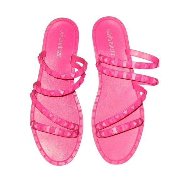Olivia Miller Studded Jelly Sandals Unworn Pink 10 Womens Island Resort Beachy - Picture 1 of 4